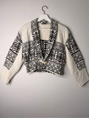 Vintage Flashback 90s Southwestern Cropped Cotton Jacket Black Cream M